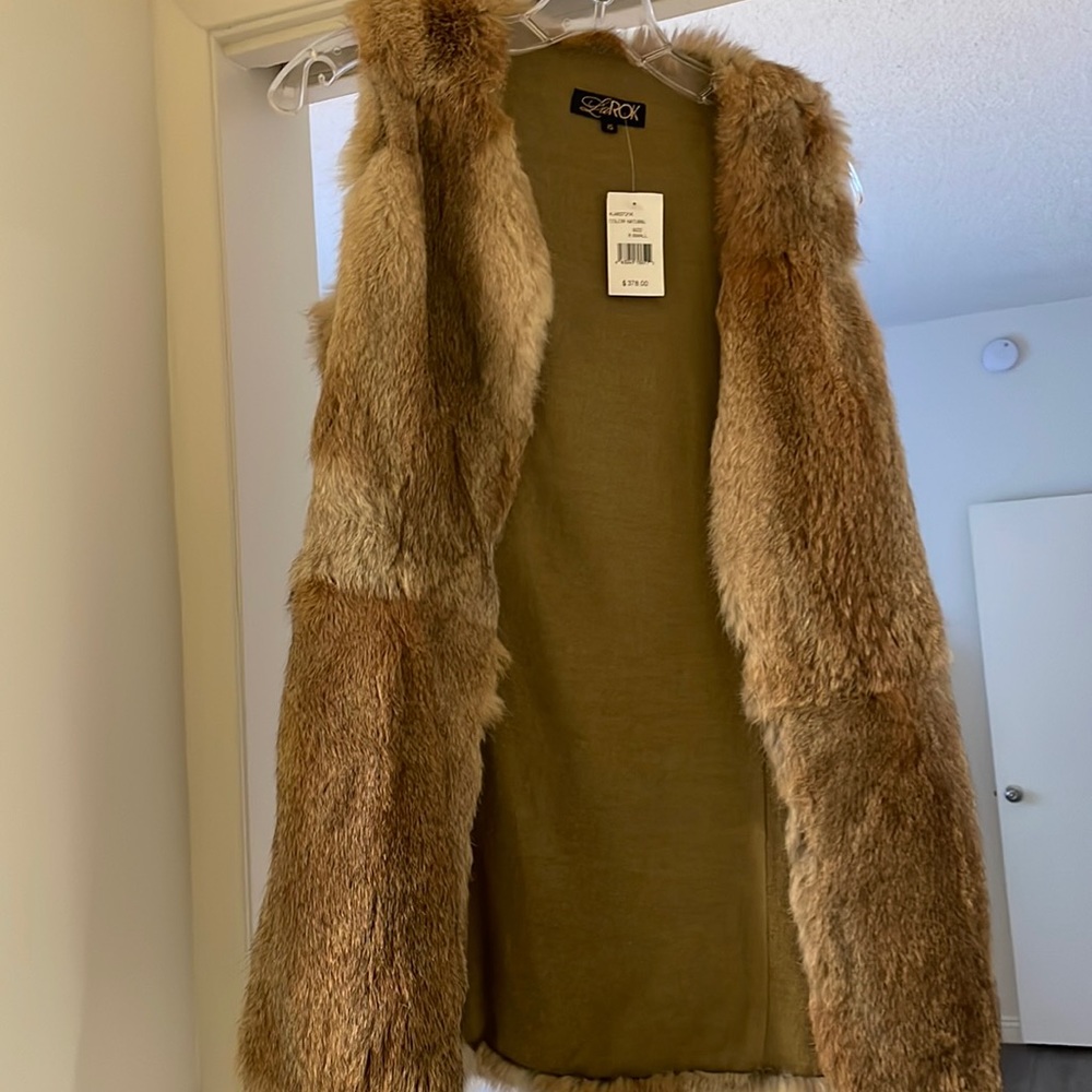Rabbit fur vest beige tan